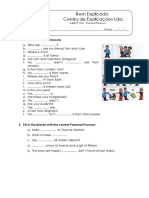 Ficha de Trabalho - Personal Pronouns PDF