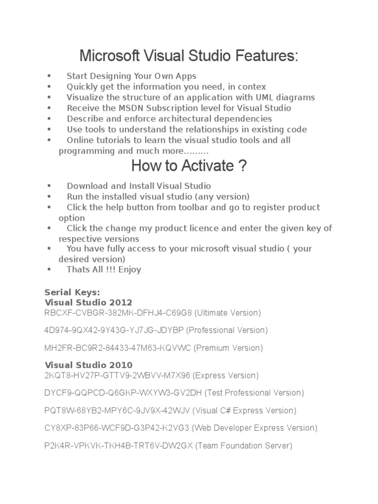 Product Key Microsoft Visual Studio Integrated Development Environment