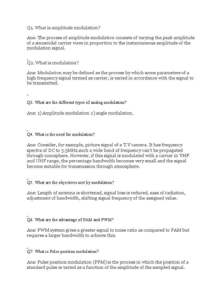 Analog Communication Basic Questions Answer | PDF | Detector (Radio ...