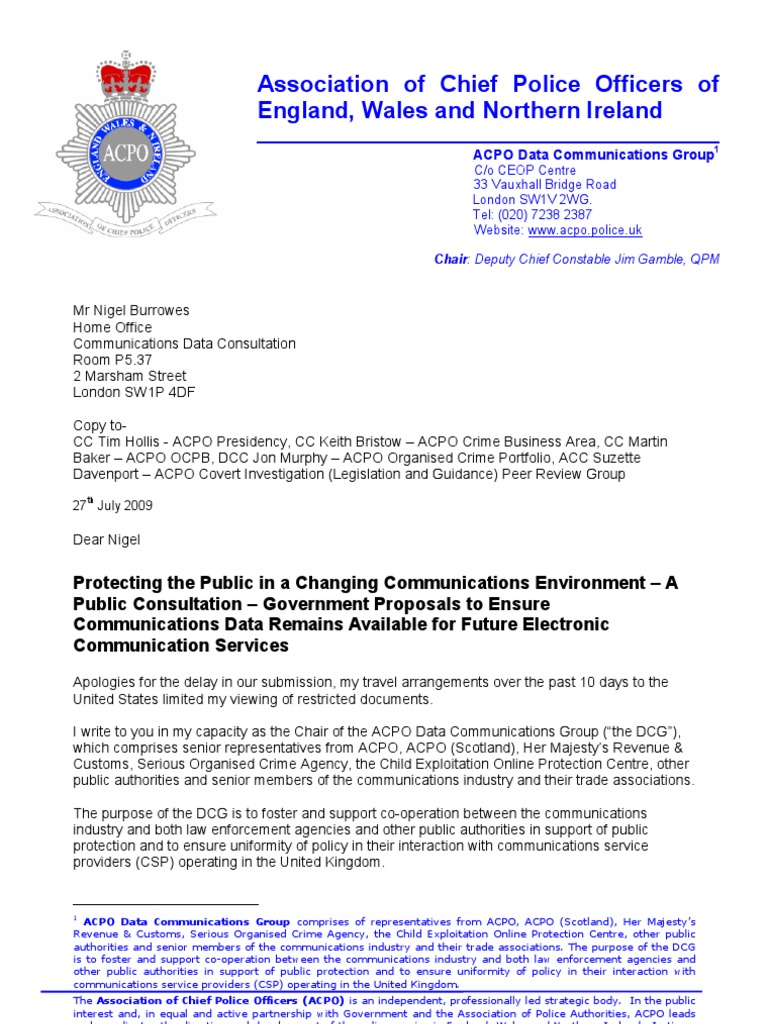 ACPO's Role in Communications Data Policy | PDF | Police | Prosecutor