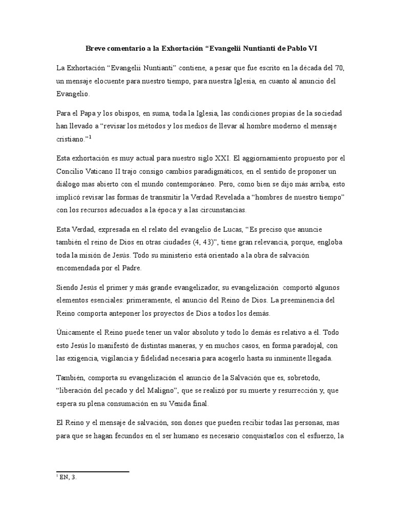 Evangelii Nuntiandi, Comentario. | PDF | Evangelización | Jesús