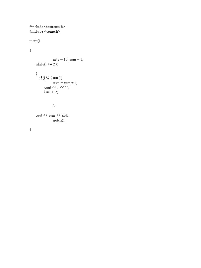 C++ Code for Sum of Even and Odd Numbers | PDF