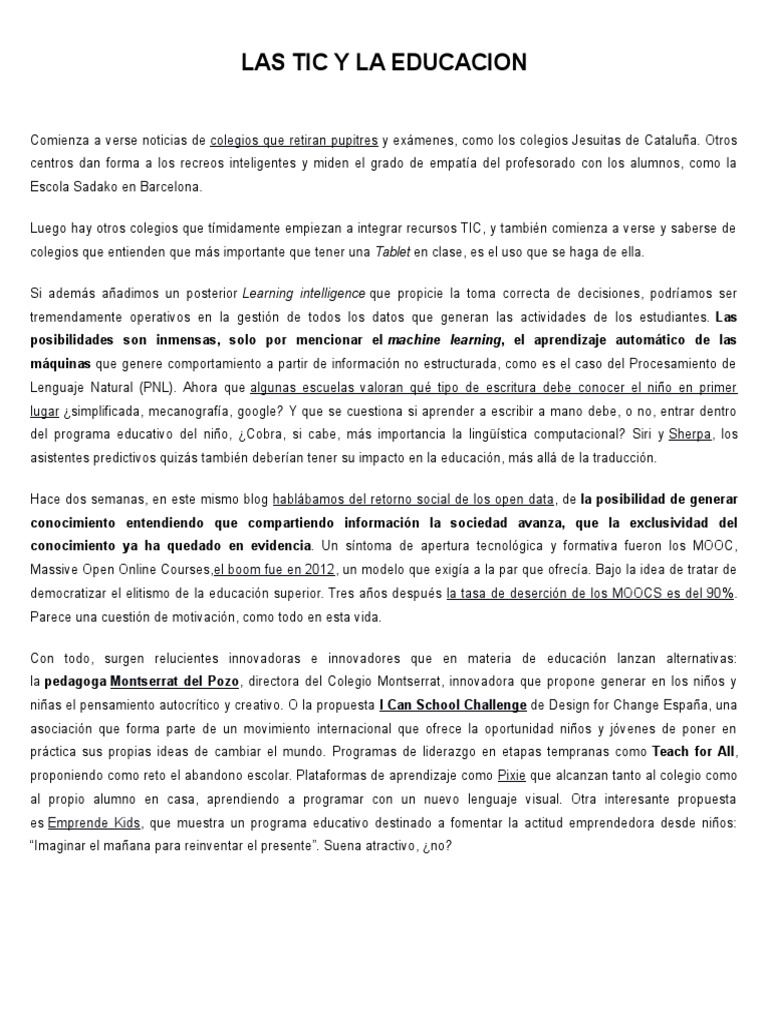 Las Tic y La Educacion | PDF | Aprendizaje automático | Tecnología de ...