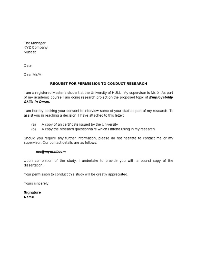 Access Letter Requesting Permission To Conduct Research