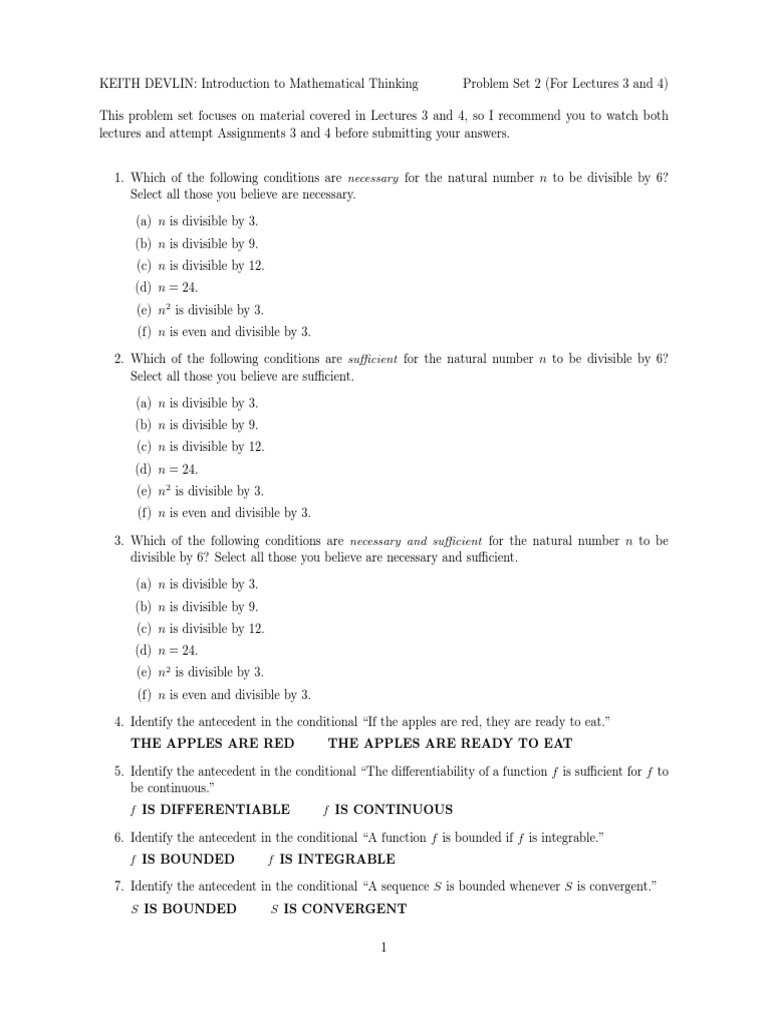Math Thinking Problem Set 2 Guide | PDF | If And Only If | Teaching ...