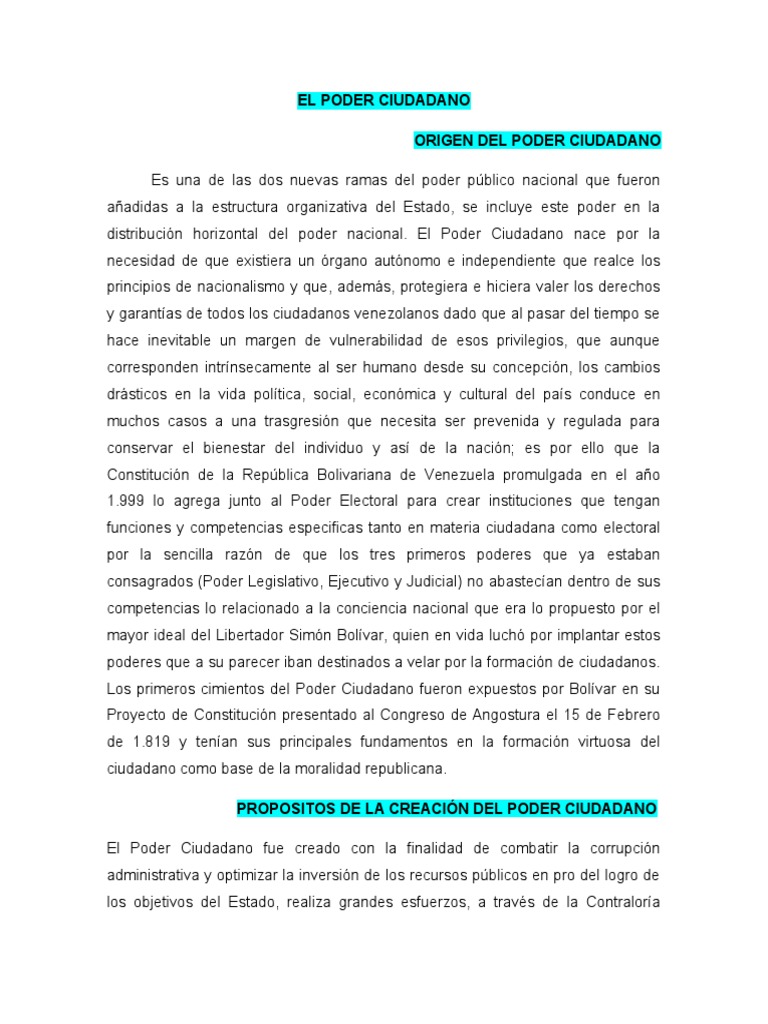 Poder Ciudadano en Venezuela: Funciones y Origen | PDF | Venezuela ...