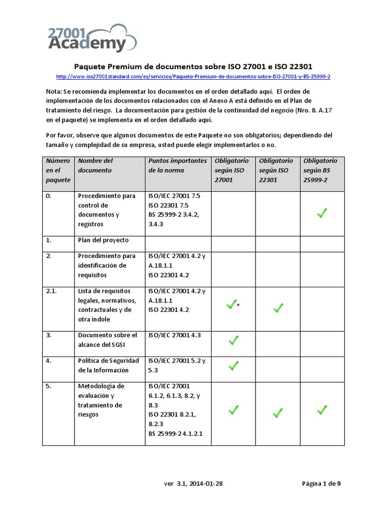 Documentación ISO 27001 y 22301 | PDF | Organización internacional para ...