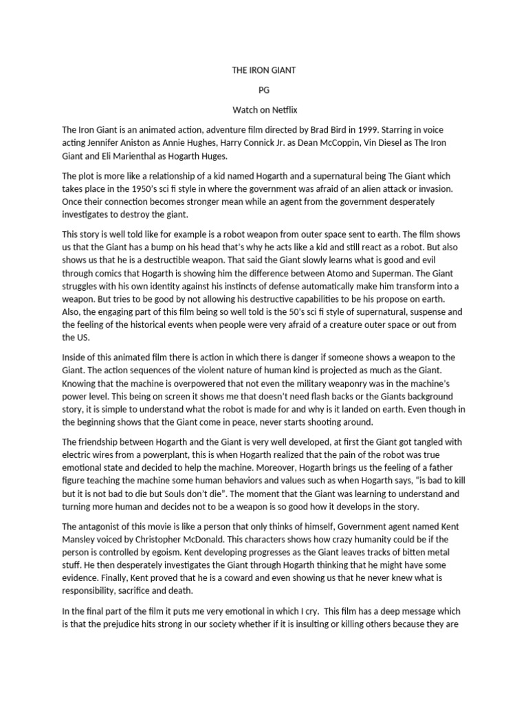 The Iron Giant Review PDF Leisure