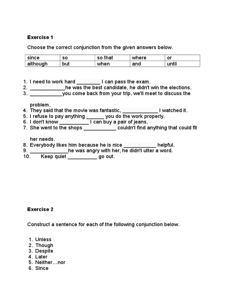 Exercise 1 and 2 (Conjunction) | PDF