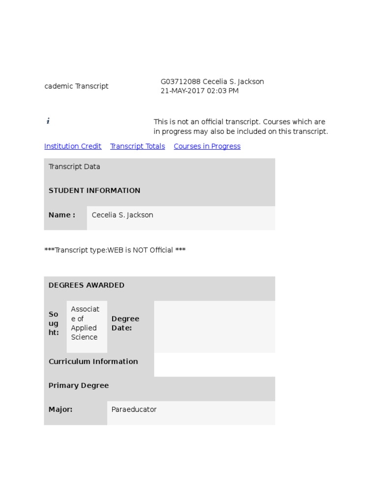 Academic Transcript Portfolio | PDF | Academia | Cognition