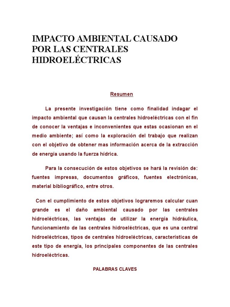 Impacto Ambiental de Centrales Hidroeléctricas | PDF | Represa | Reservorio