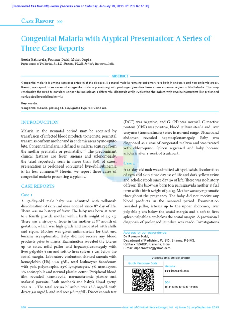 Case Report Malaria Malaria Anemia Free 30day Trial Scribd