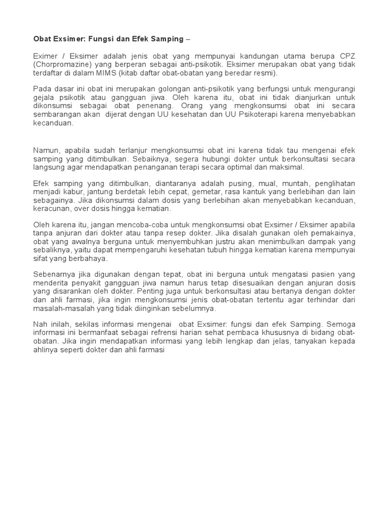 Fungsi dan Efek Samping Obat Exsimer | PDF