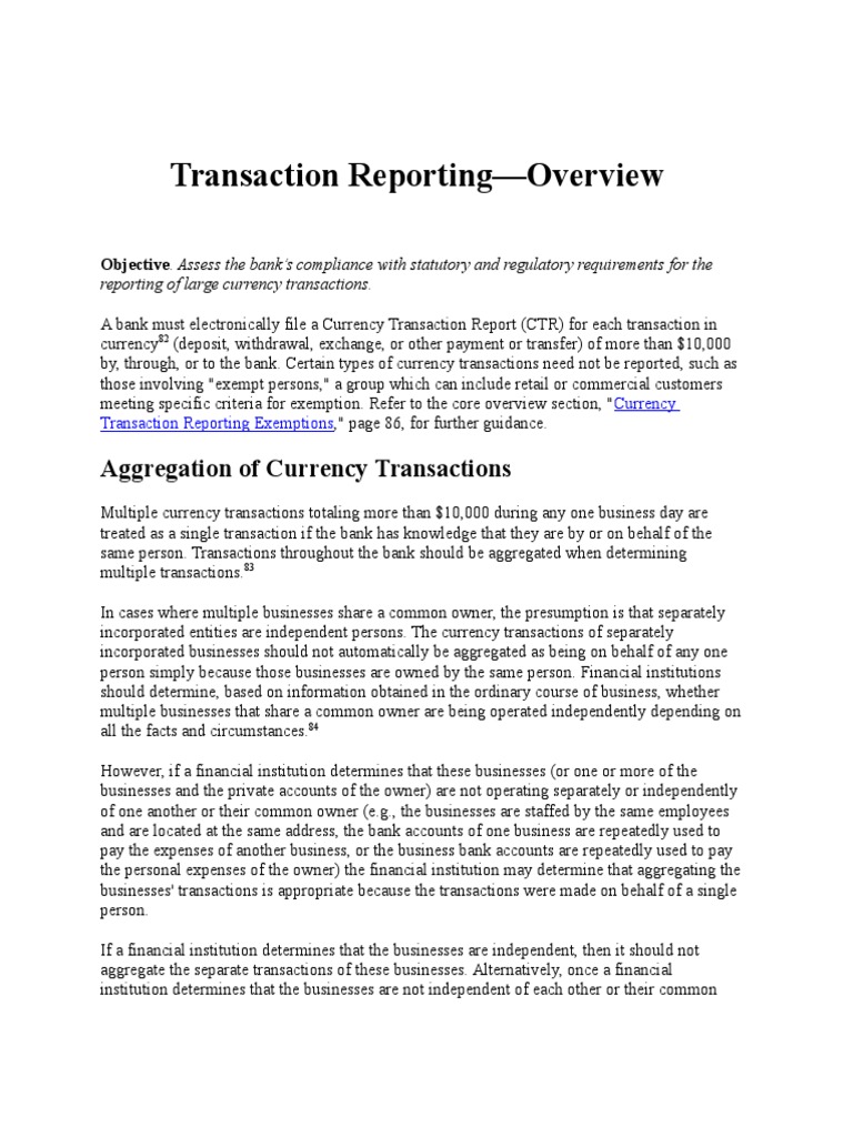 Currency Transaction Reporting Compliance | PDF | Financial Transaction ...