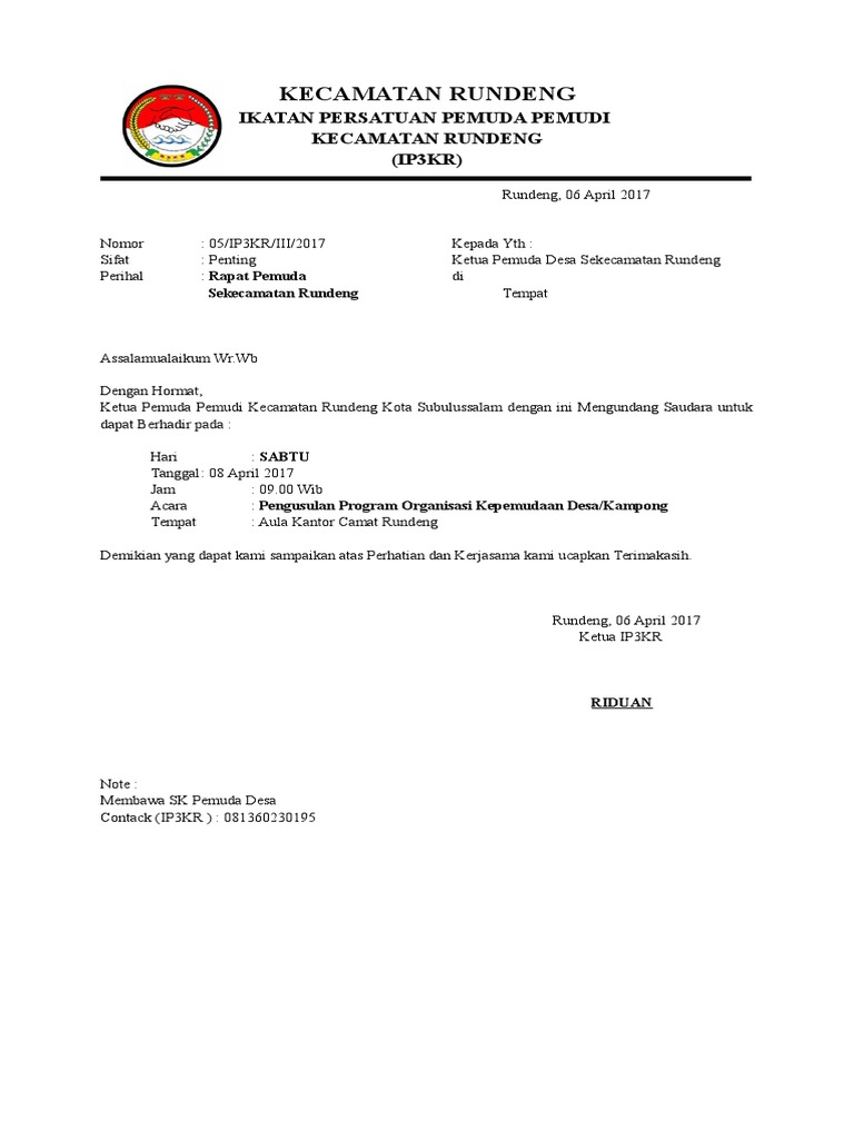 42+ Contoh Undangan Rapat Pemuda Terbaik Gratis