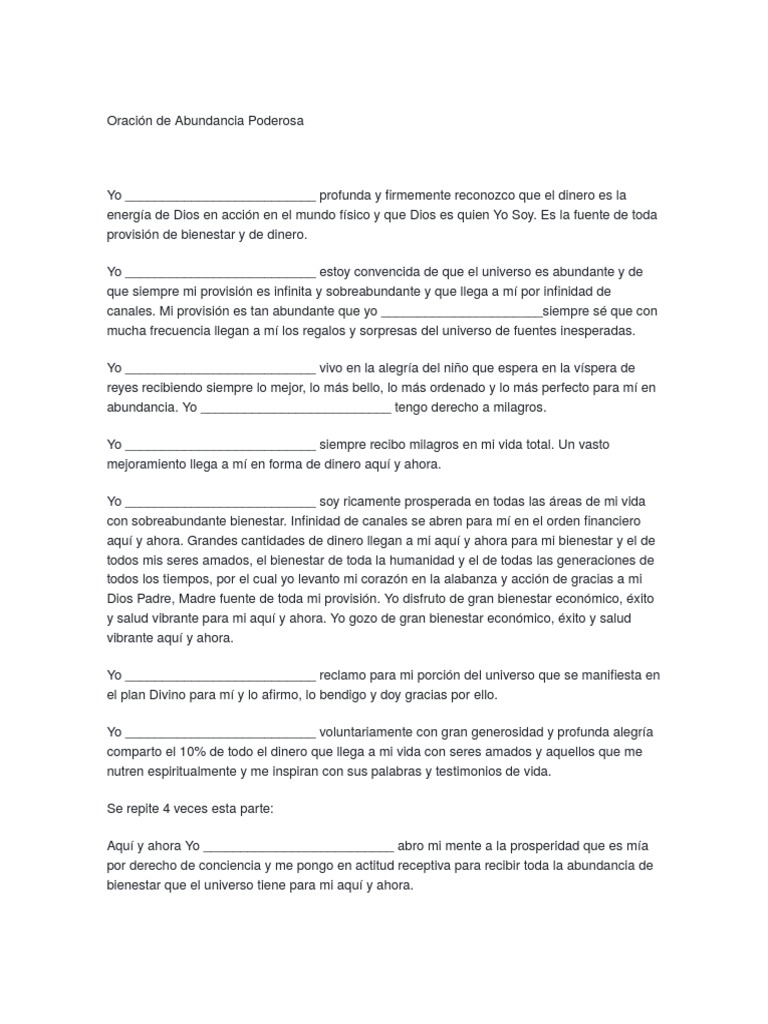 Oración de Abundancia y Prosperidad | PDF | Bienestar | Oración