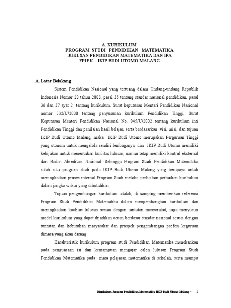 Kurikulum Pendidikan Matematika IKIP Malang | PDF