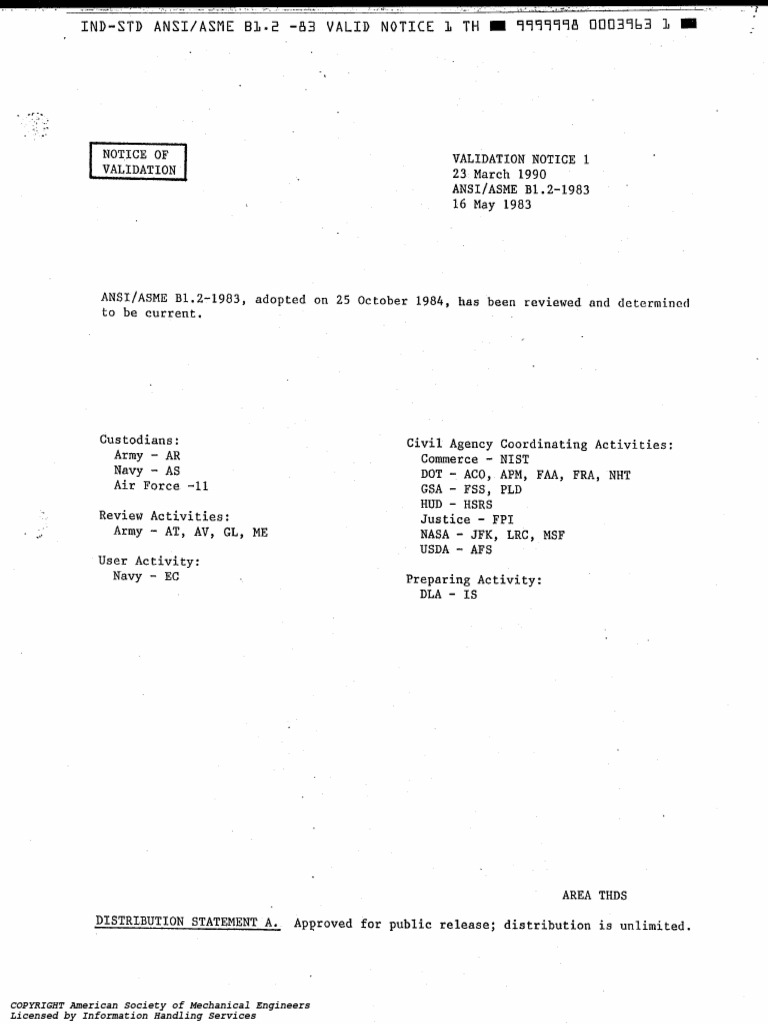 Ansi Asme B1 2 1983 | PDF | Standardization | Screw