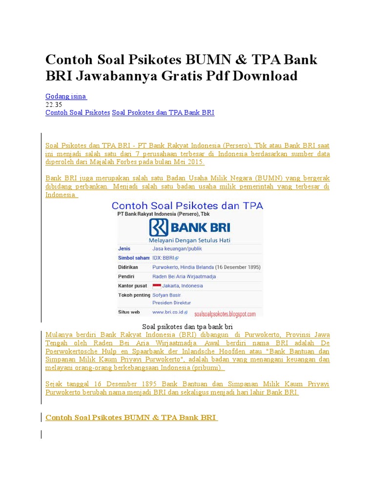Contoh soal psikotes pdf free