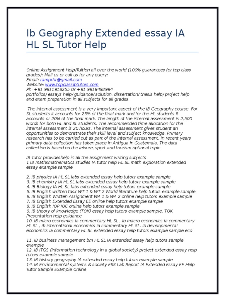 Ib Geography Extended Essay IA HL SL Tutor Help Educational