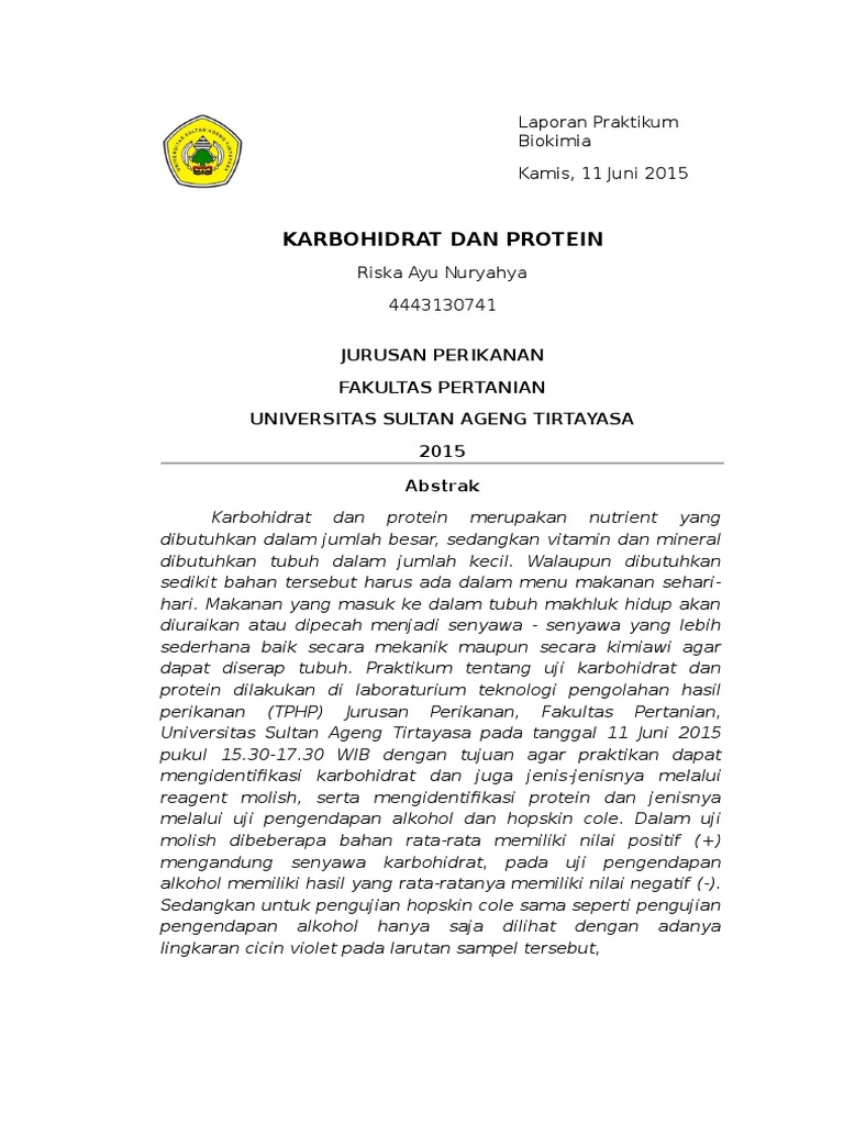 Laporan Praktikum Biokimia Karbohidrat Dan Protein
