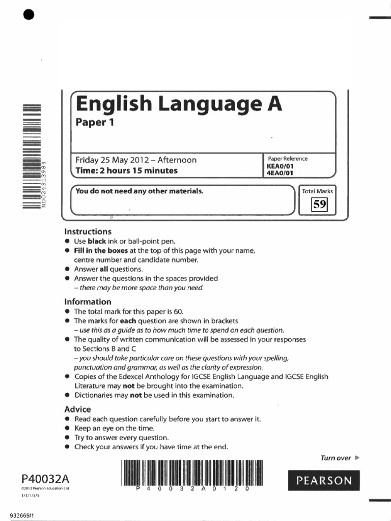 edexcel igcse english language coursework mark scheme