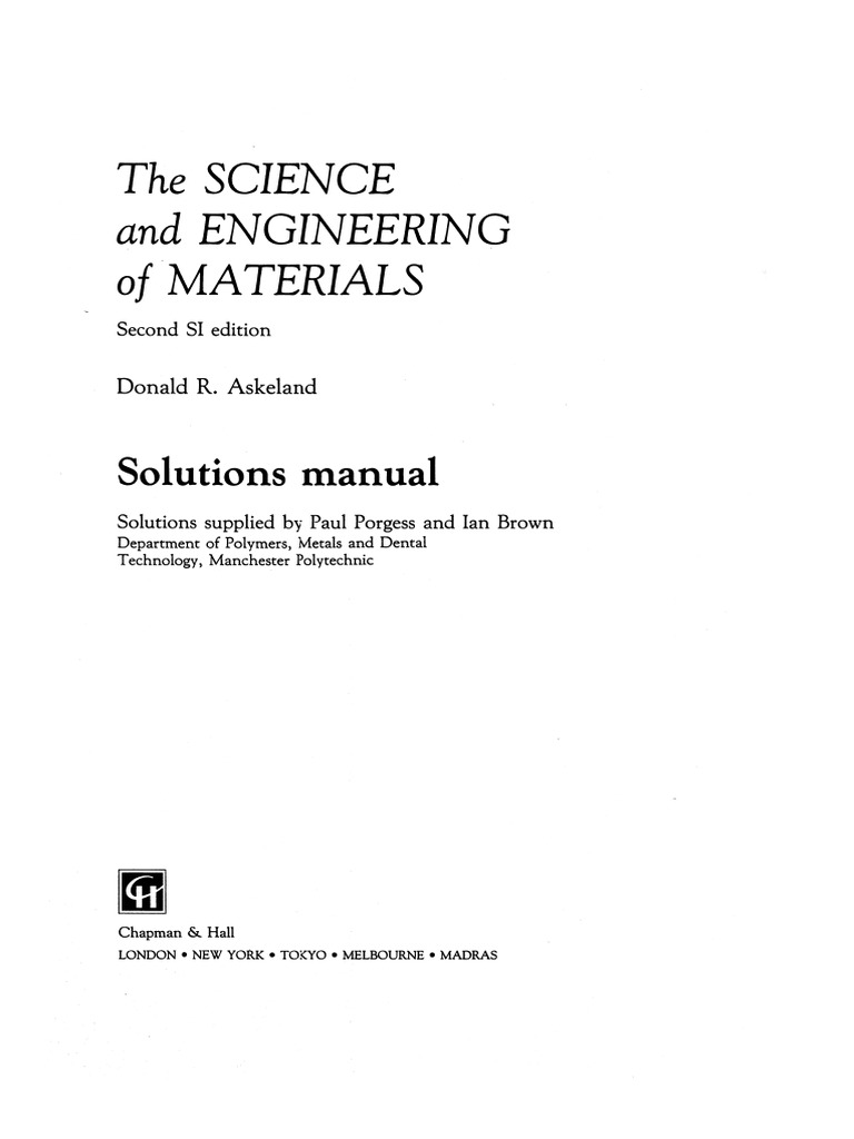 Science and Engineering of Materials Solutions Manual PDF | PDF ...