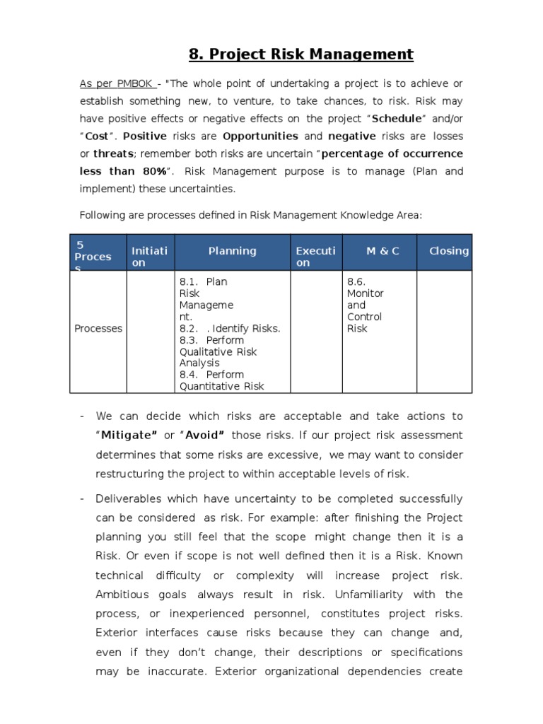 Project Risk Management | Download Free PDF | Risk Management | Risk ...