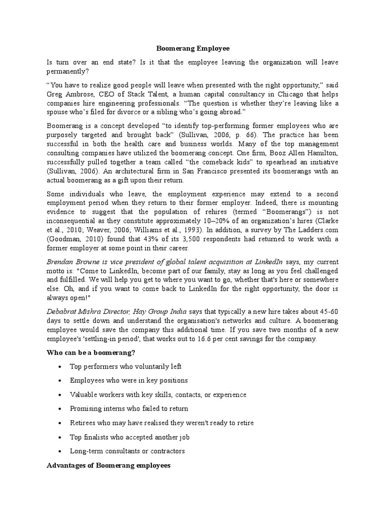 Boomerang Employee Recruitment Employment