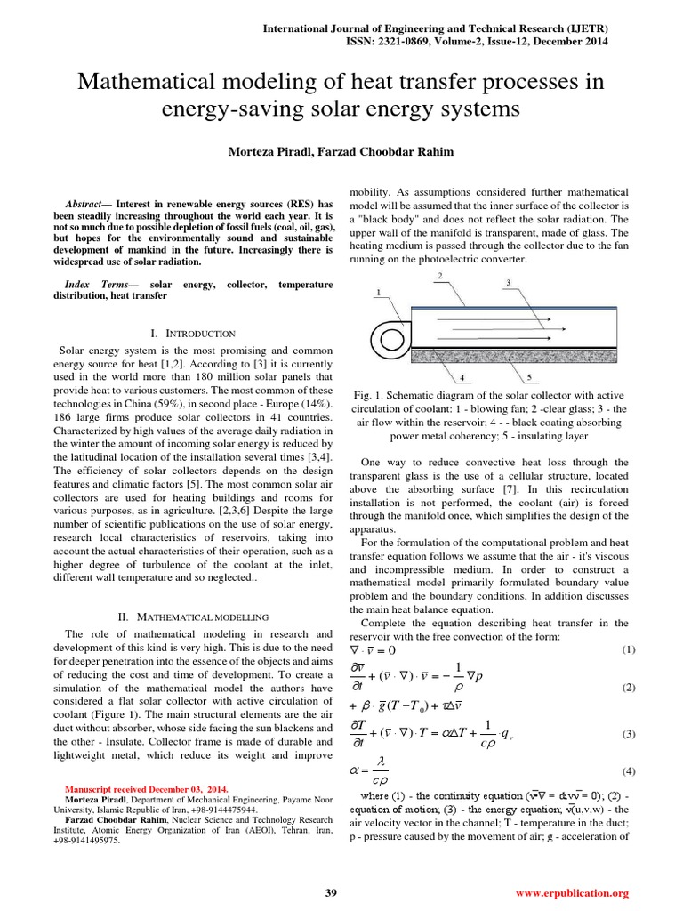 Mathematical Modeling of Heat Transfer Processes in Energy-Saving Solar ...