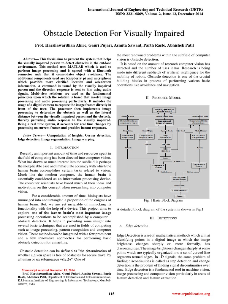 Obstacle Detection For Visually Impaired | PDF | Matrix (Mathematics ...