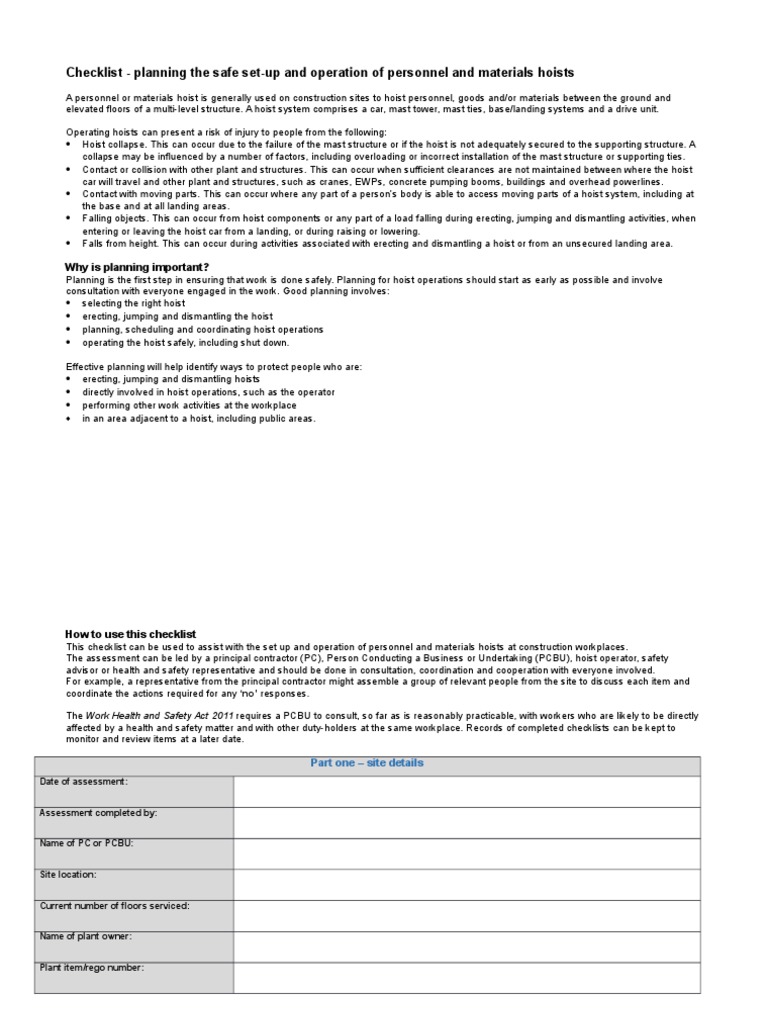hoistschecklist.docx Occupational Safety And Health Safety