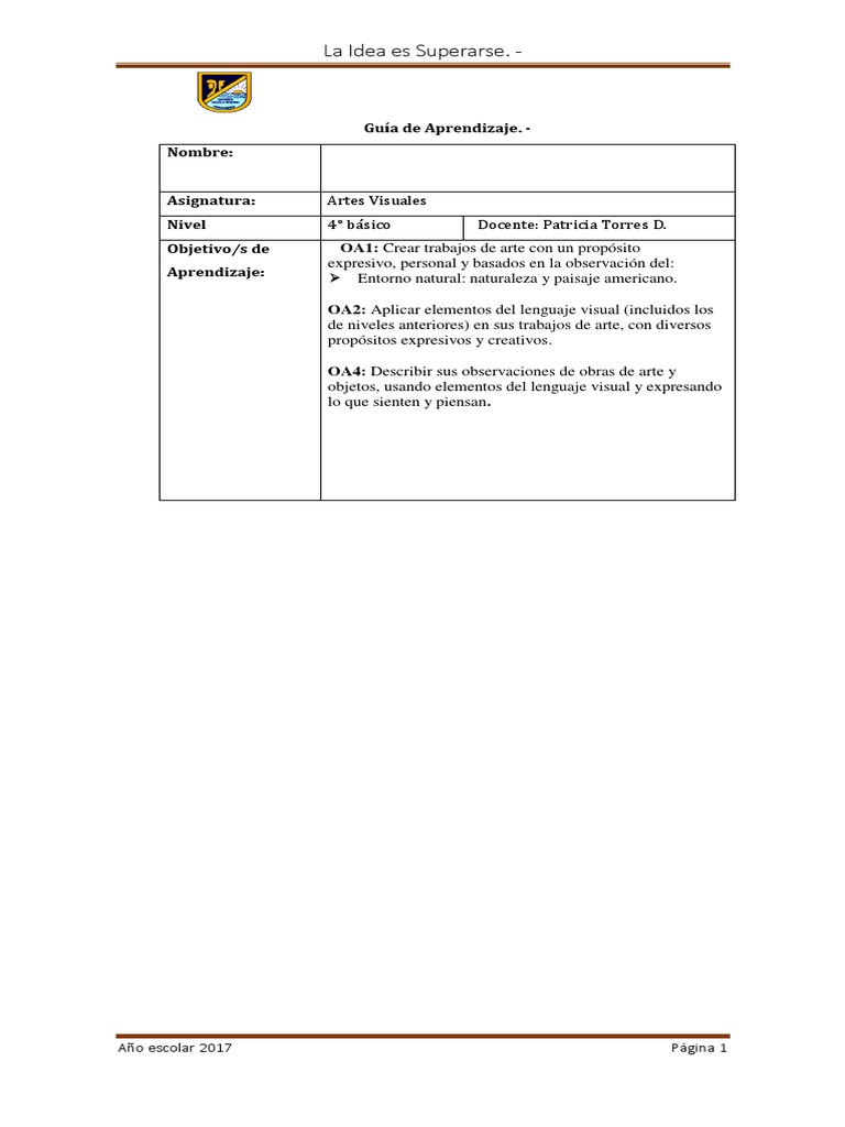 Guía de Artes Visuales 4° Básico | PDF | Crecimiento personal y ...