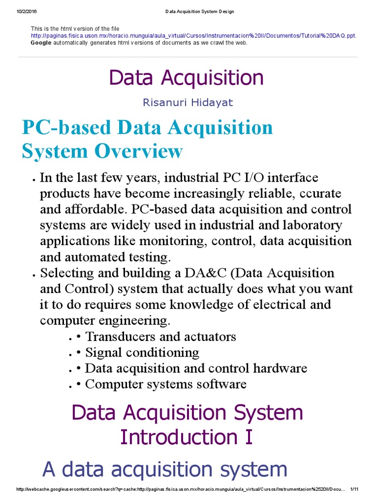 Data Acquisition System Design | PDF | Analog To Digital Converter ...