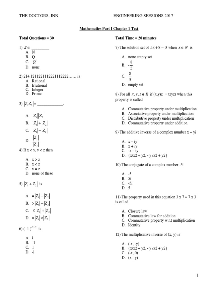chap 1 math 1 mcqs test .pdf Complex Number Multiplication