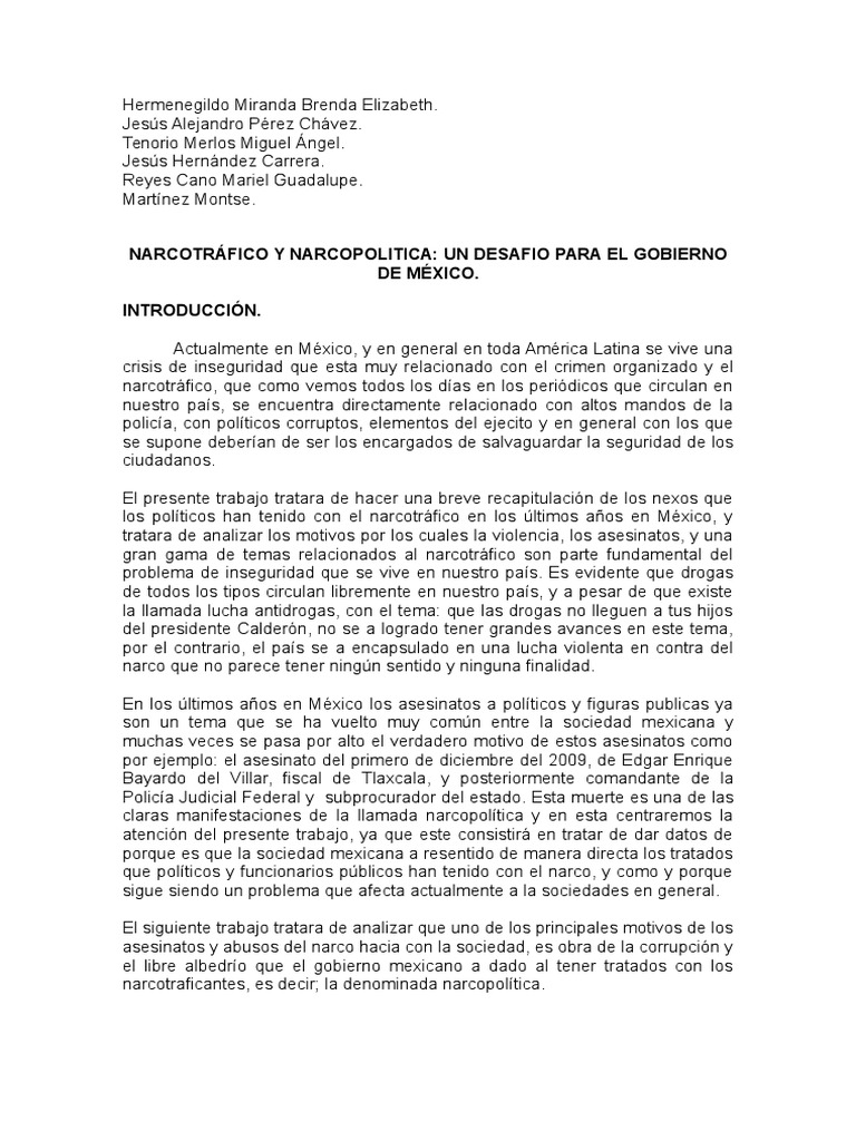 Narco y Política: Crisis en México | PDF | Comercio ilegal de drogas ...