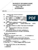 Don Bosco Splendid Home 1st Terminal Exam Geography