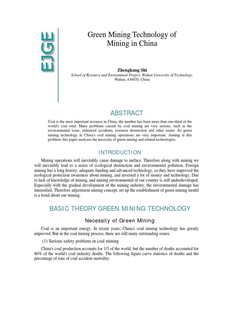 Green Mining Technology of Mining in China: Zhengkang Shi | PDF | Coal ...