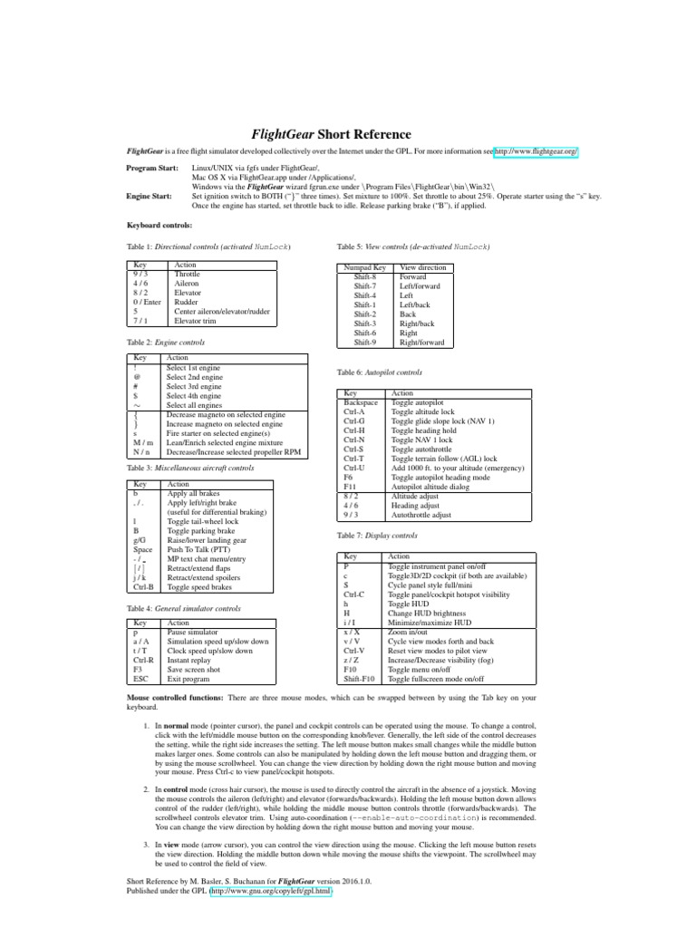 FlightGear Controls Reference Guide | PDF | Aviation | Aircraft