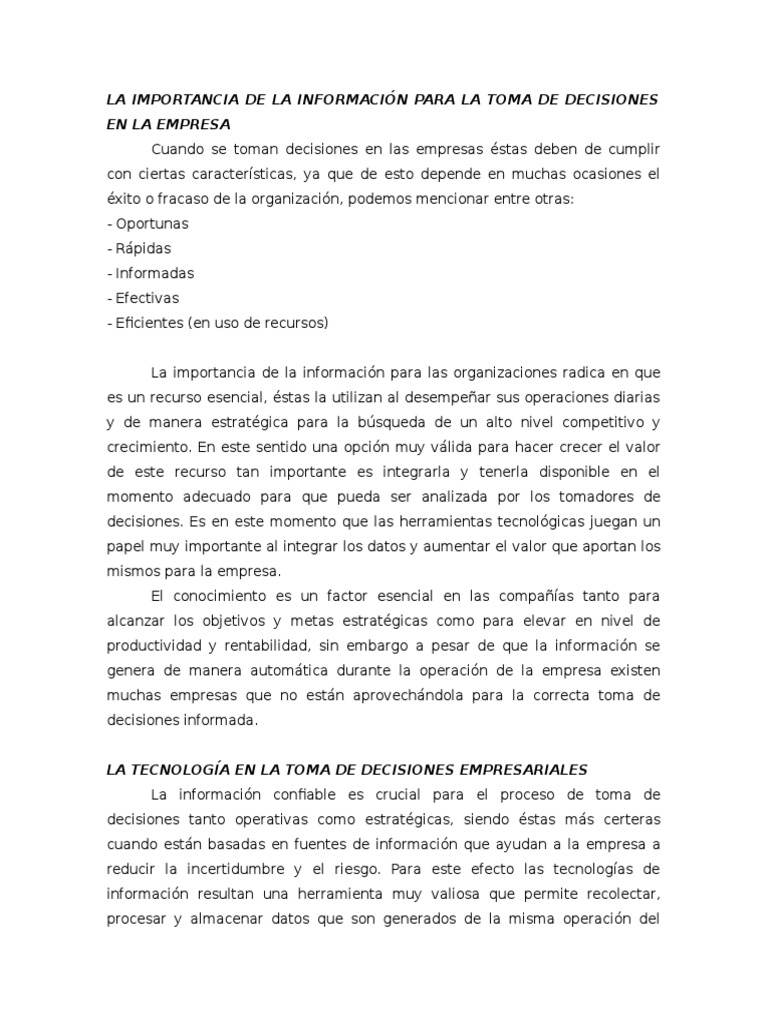 Toma de Deciciones e Informacion | PDF | Outsourcing | Toma de decisiones