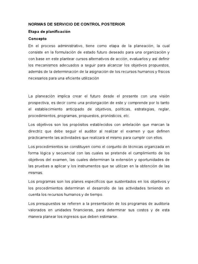 Normas de Servicio de Control Posterior | PDF | Planificación | Auditoría