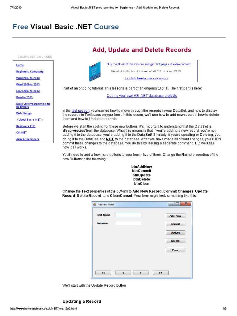 Free Course: Add, Update and Delete Records | PDF | Basic | Microsoft Excel