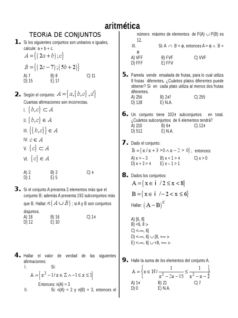 Ejercicios de Conjuntos para Secundaria | PDF | Conjunto (Matemáticas ...