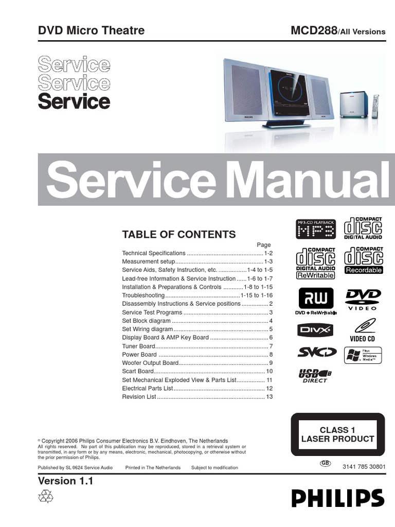 211333025-Philips-Mcd288-Ver-1-1-Service-Manual.pdf | Signal To Noise Ratio  | Electrical Connector