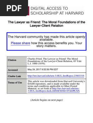Fried Charles The Lawyer As A Friend The Moral Foundations Of The Lawyer Client Relation Utilitarianism Lawyer
