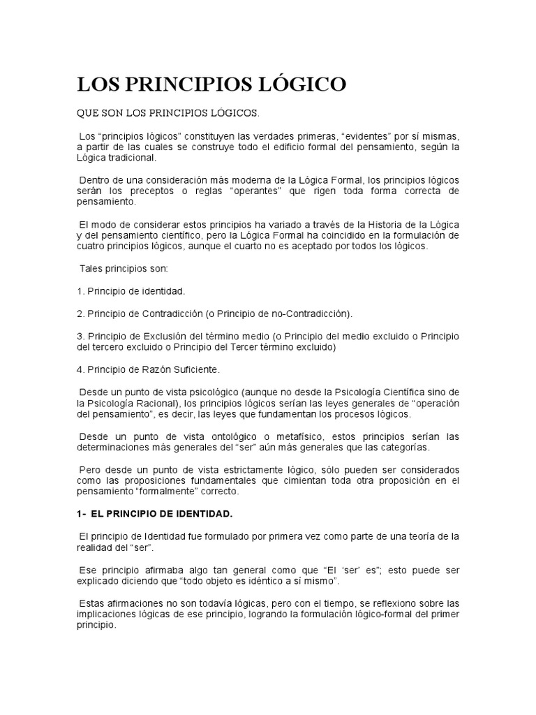 Los Principios Lógicos Principio Lógica