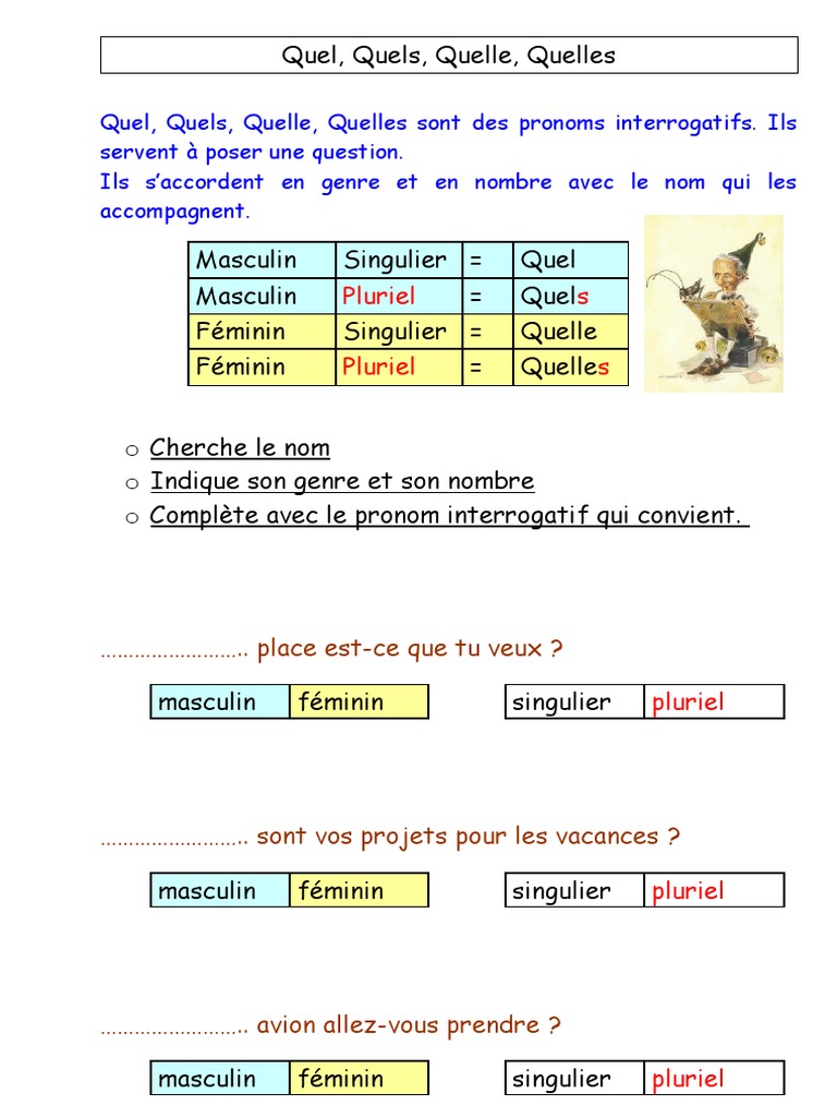 Exercice Cm2 Quels Quel Quelles Qu elle Pdf Quel | PDF | Genre grammatical | Nombre grammatical