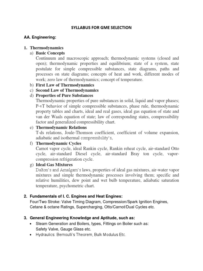 GME Entrance Exam Syllabus Overview | PDF | Thermodynamics | Gases