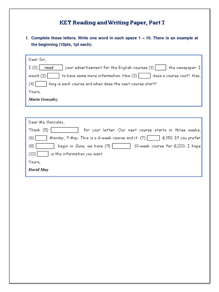 KET Reading and Writing Paper Part 7 PDF PDF