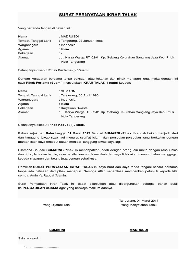 Contoh Surat Talak 3 Pdf